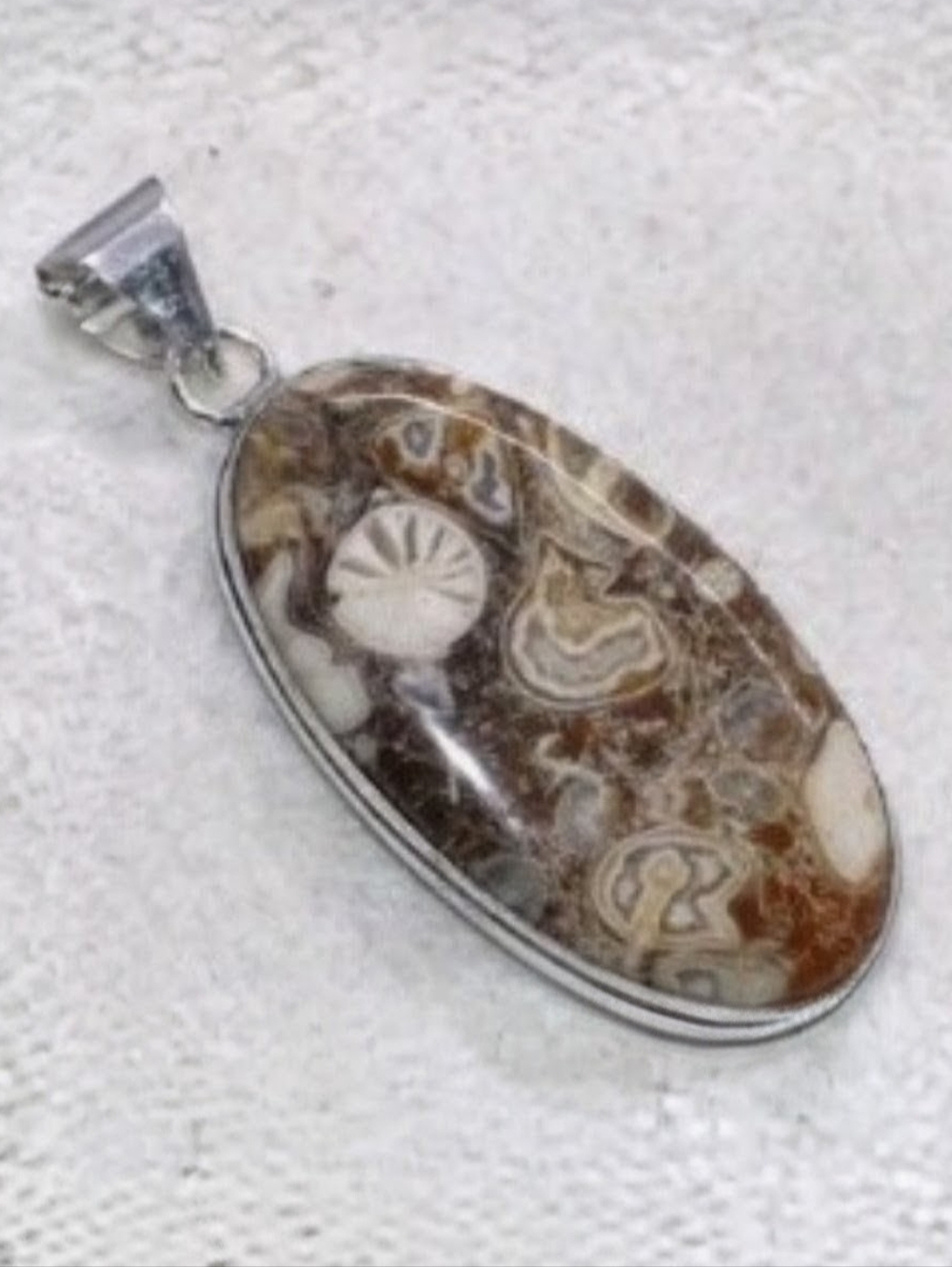 Turritella Agate Fossil Gemstone 925 Sterling Silver Handmade Pendant Necklace